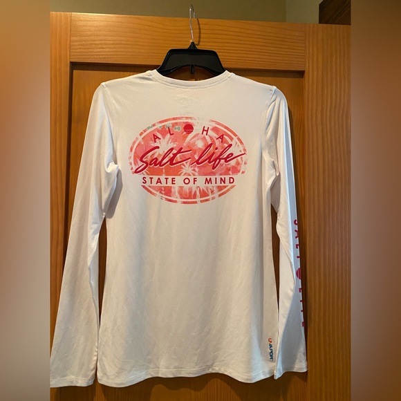 Salt Life Women’s White Aloha State Of Mind SLX (Drifit) Shirt Long Sleeve NWT S - Picture 1 of 3